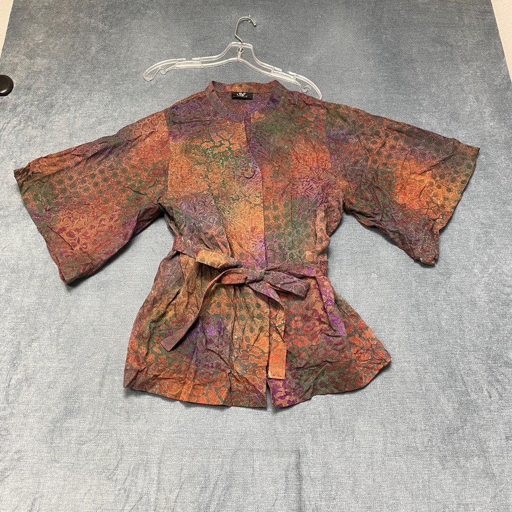 NL by Natalia Liu Kimono Jackets Womens Medium Multicolor Short Sleeve Tie Belt